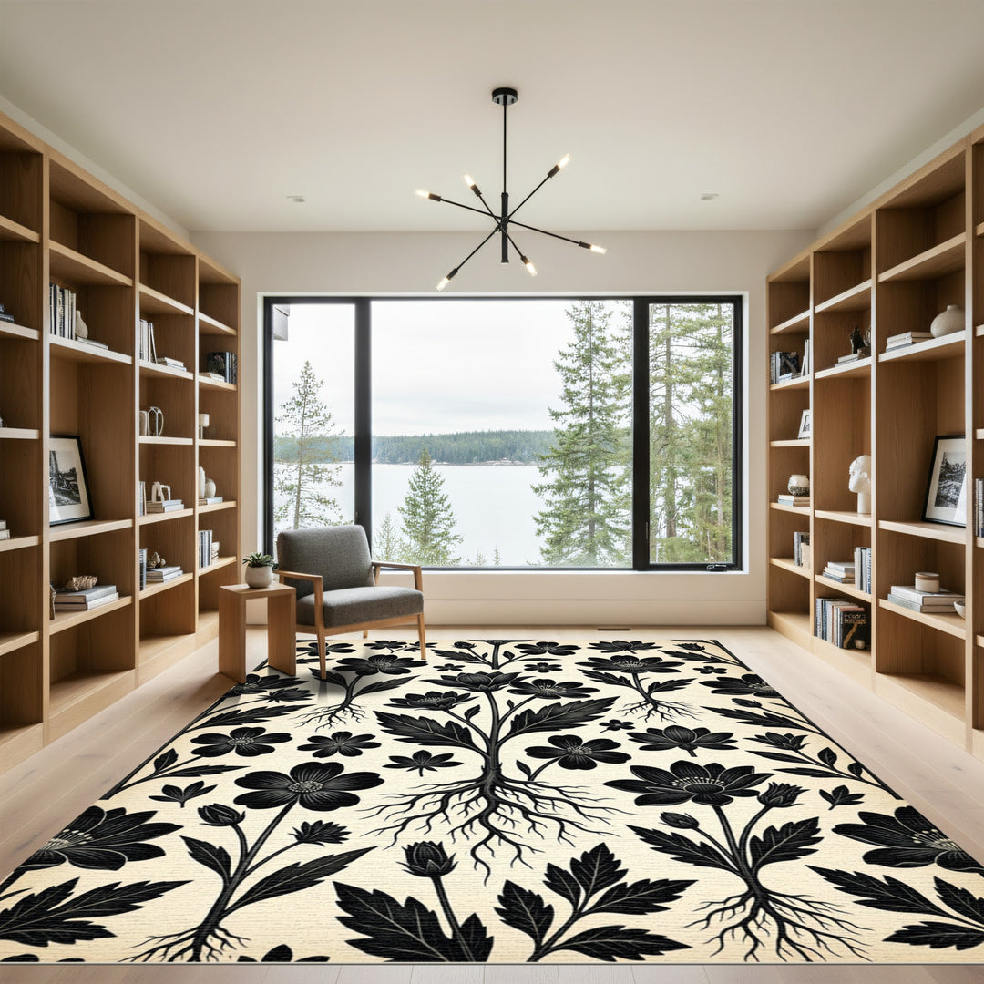 Dark Floral Roots On Cream Rug