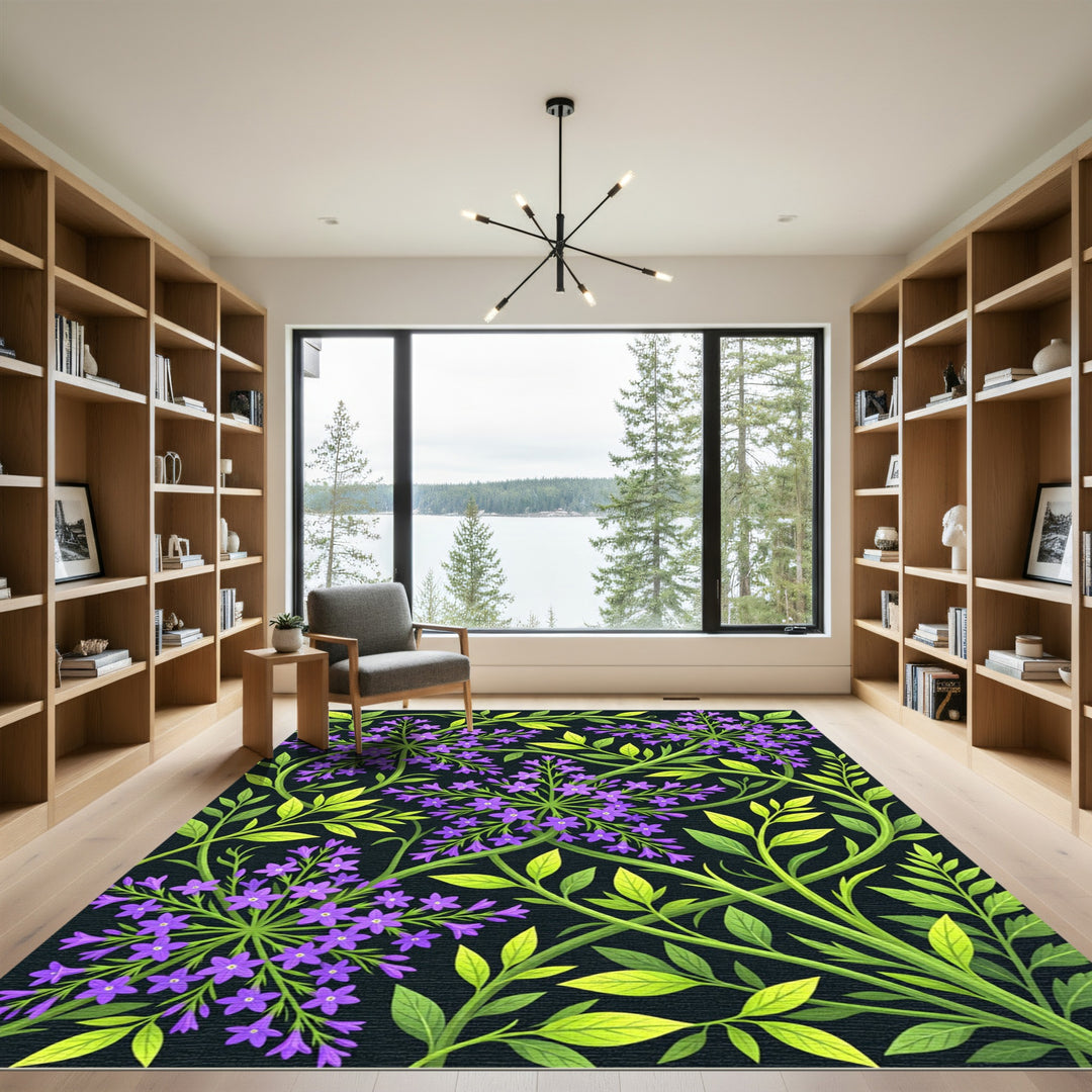 Purple Blossom Swirl Vine Rug