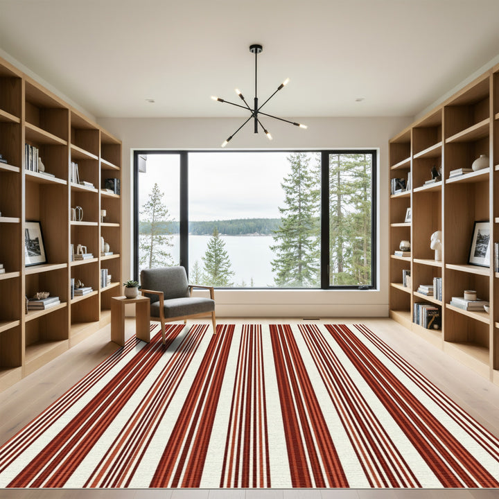 Crimson White Pin Stripe Rug