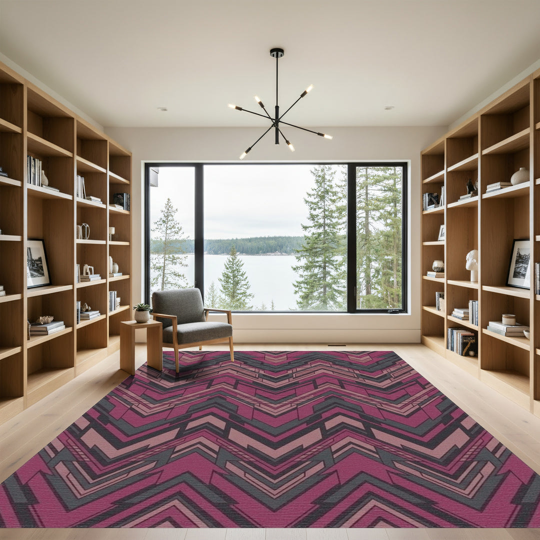Crimson Gray Geometric Zigzag Rug