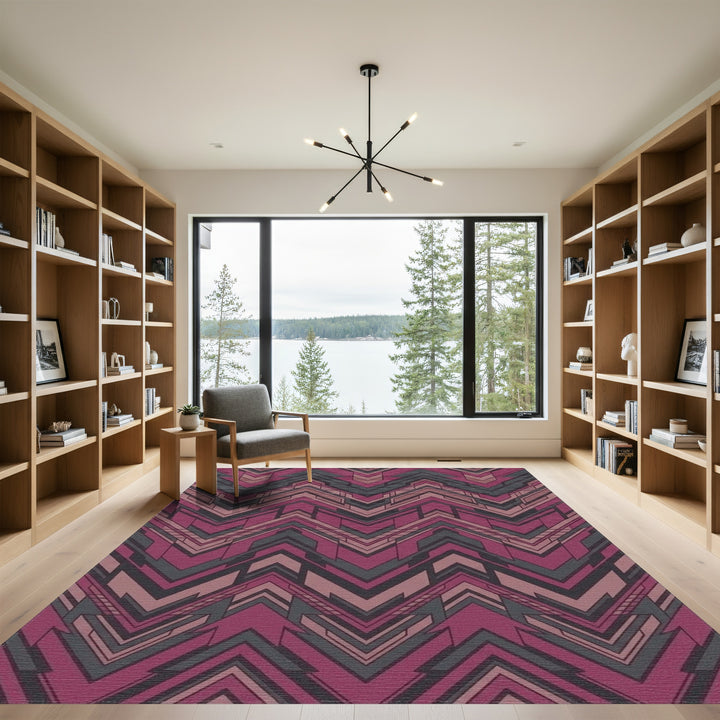 Crimson Gray Geometric Zigzag Rug