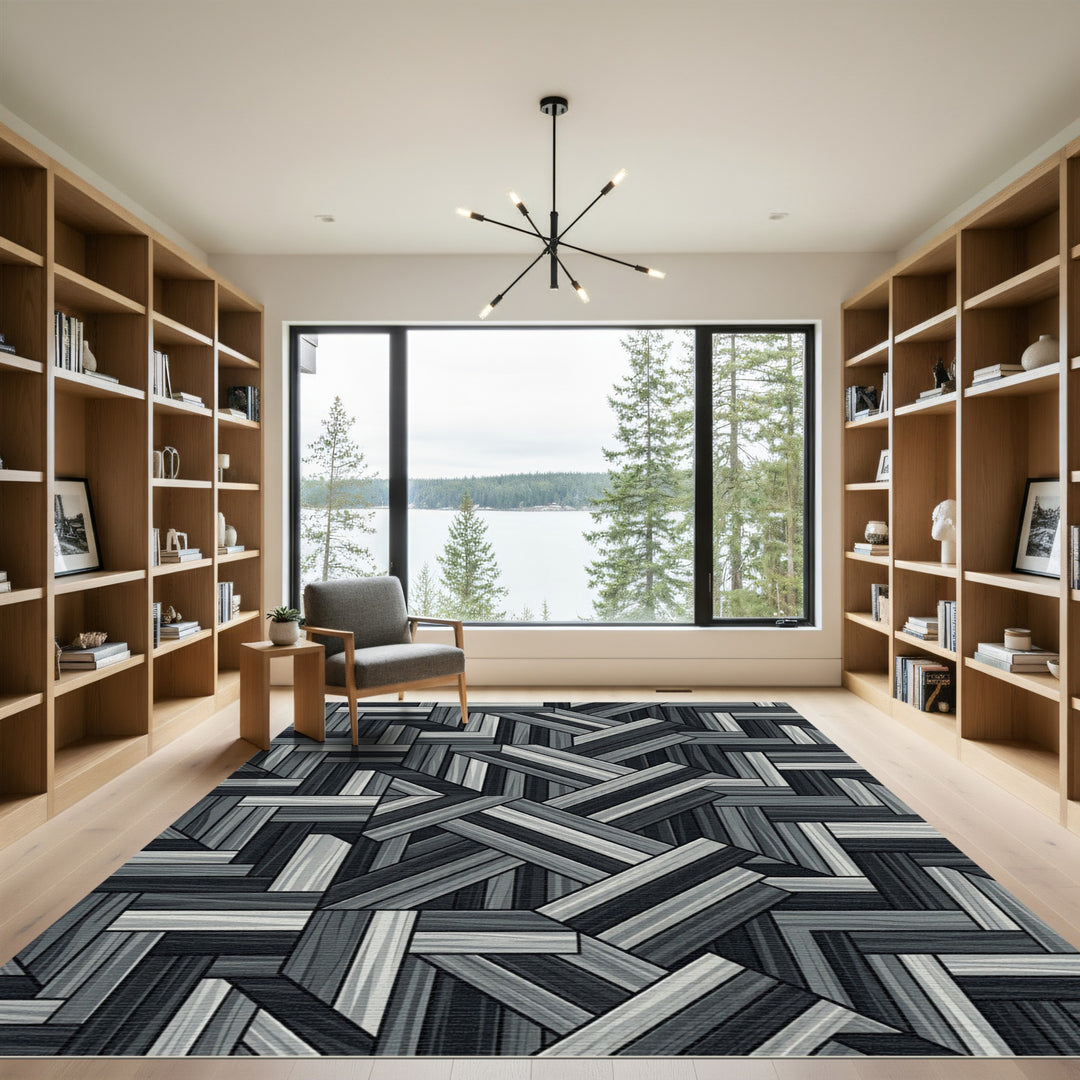 Monochromatic Wood Plank Herringbone Rug