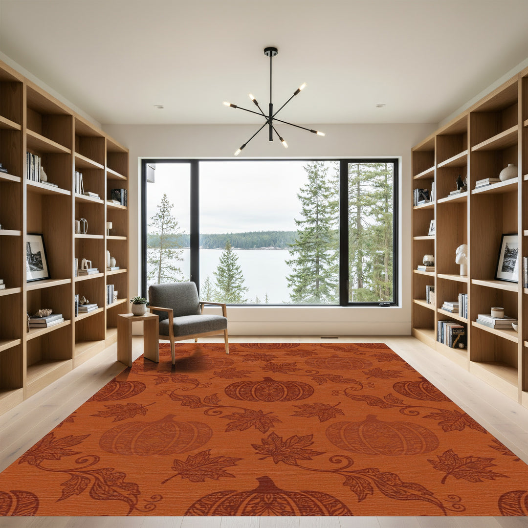 Ornate Pumpkin Maple Leaf Autumn Rug