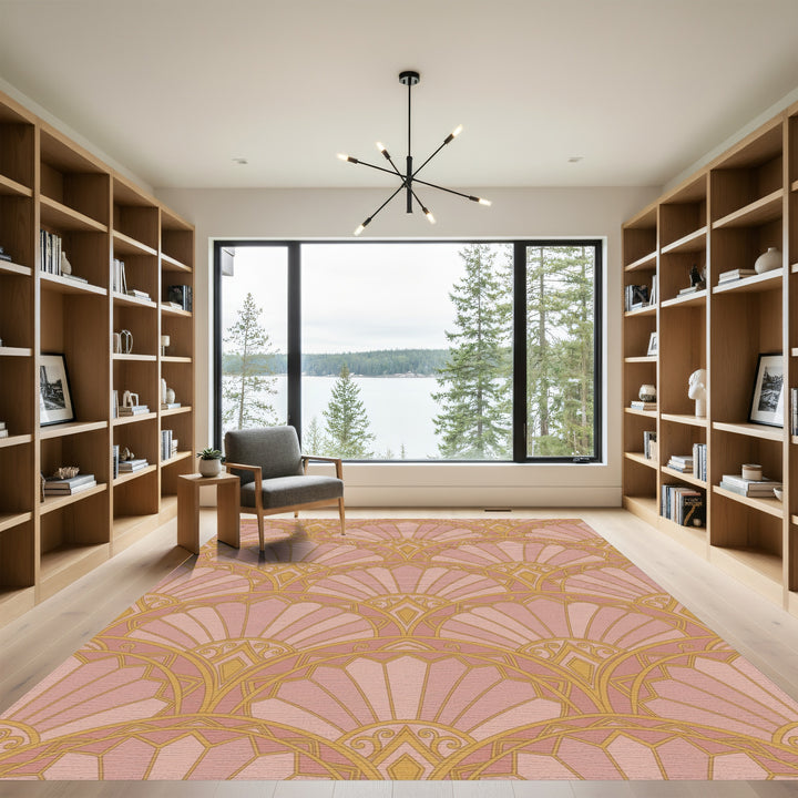 Rose Gold Fan Scallop Geometric Rug
