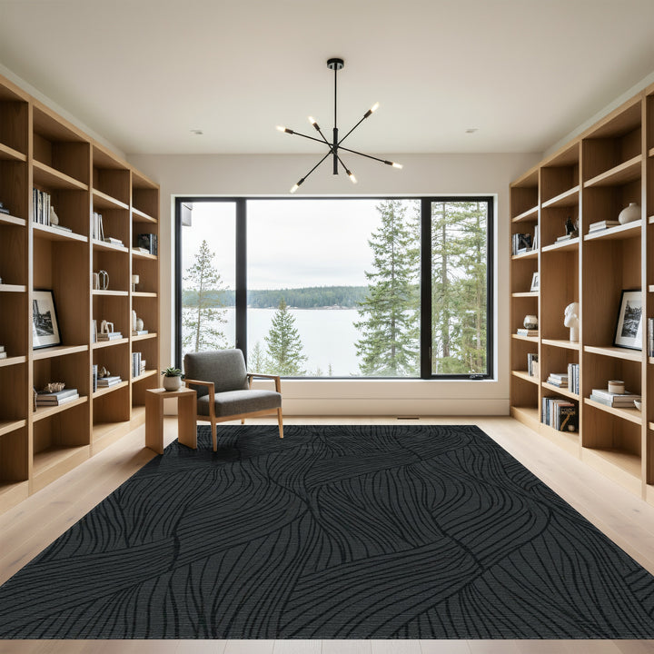Dark Charcoal Woven Lines Texture Rug