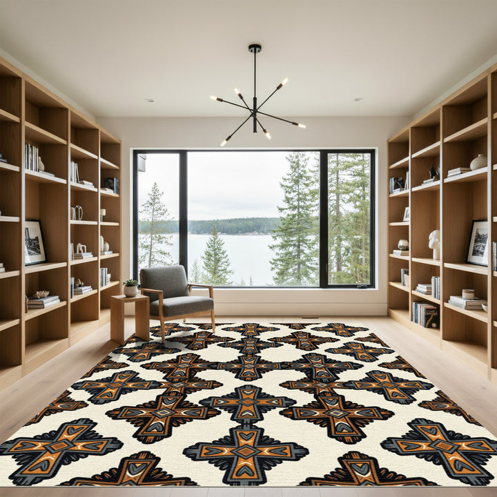 Bold Cross Orange Gray Textile Rug