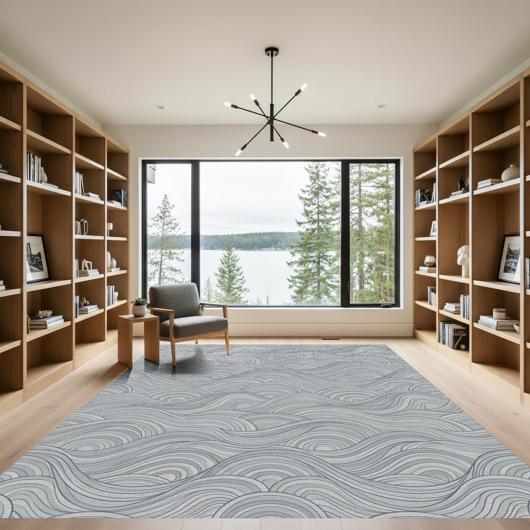 Monochromatic Cool Gray Wave Landscape Rug