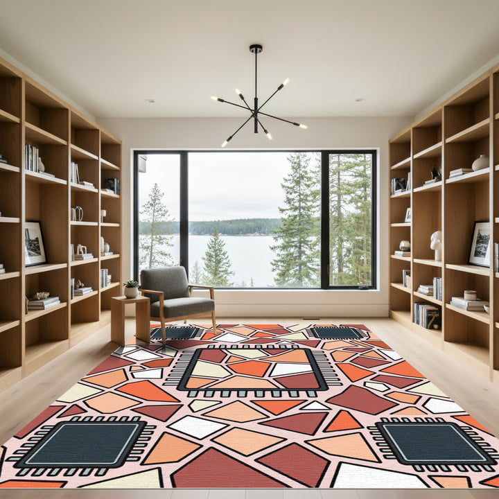 Warm Geometric Chip Mosaic Rug