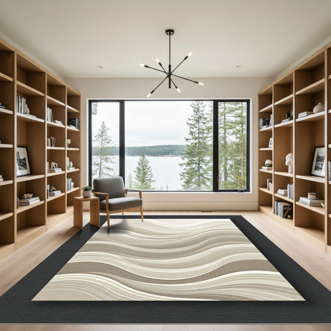 Abstract Beige Wave Lines Rug
