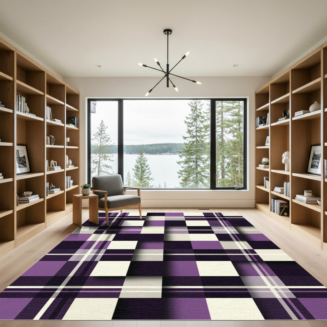 Purple Plum Plaid Squares Rug