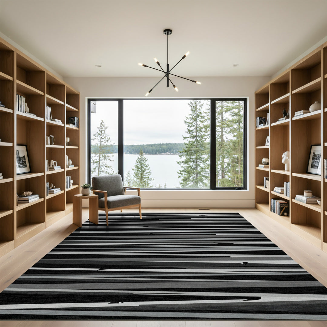 Monochrome Jagged Line Abstract Rug