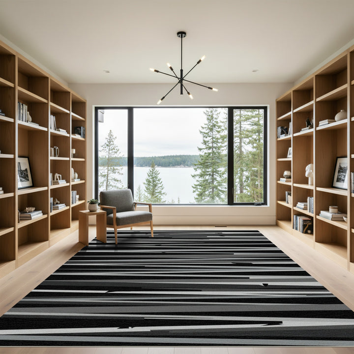 Monochrome Jagged Line Abstract Rug