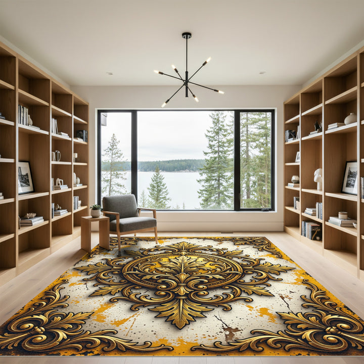 Golden Baroque Flourish Rug