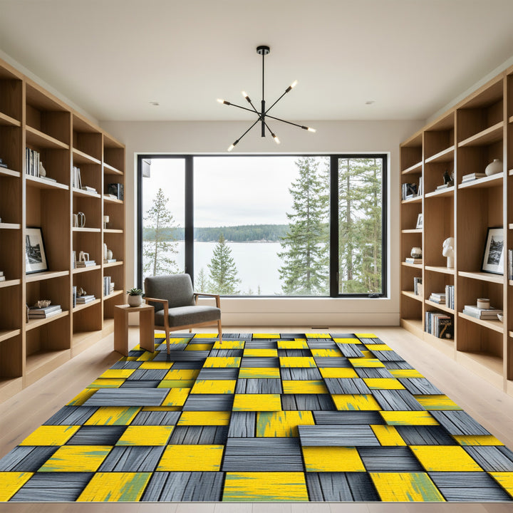Geometric Yellow Gray Wood Terrain Rug