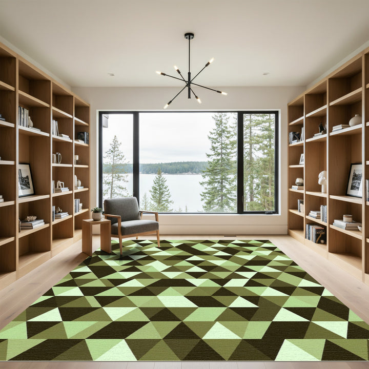 Green Geometric Triangle Abstract Rug