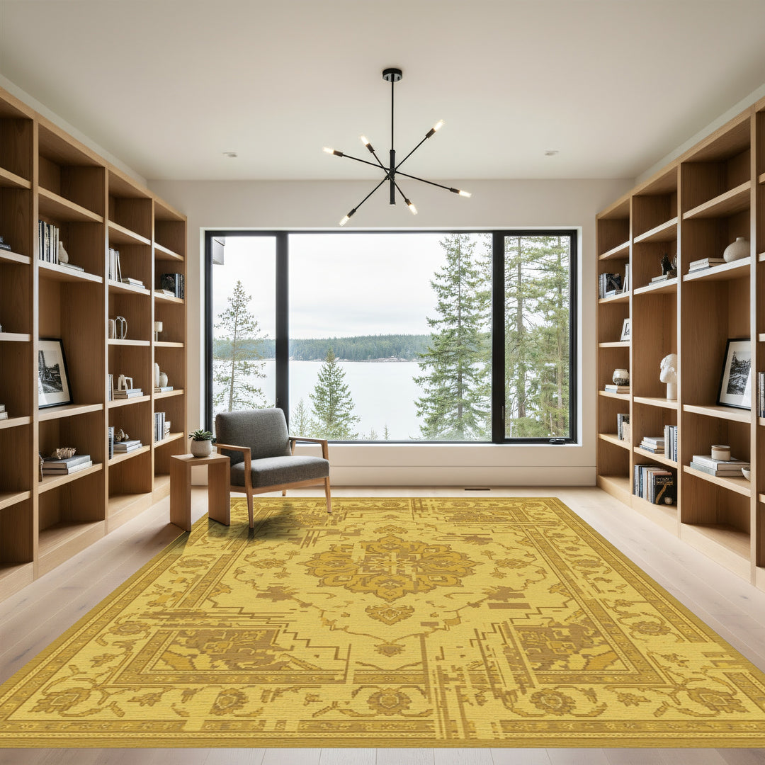 Golden Ochre Glitched Medallion Rug