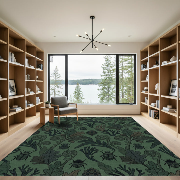 Earthy Forest Scene Beetle Fern Rug