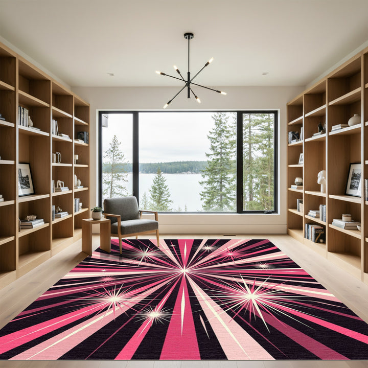 Radiant Pink Burst Starburst Rug