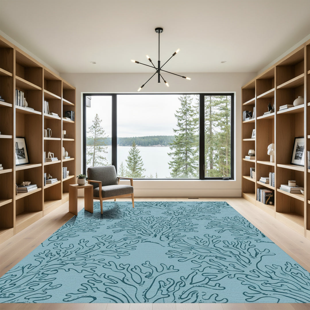 Teal Coral Branch Repeating Pattern Rug