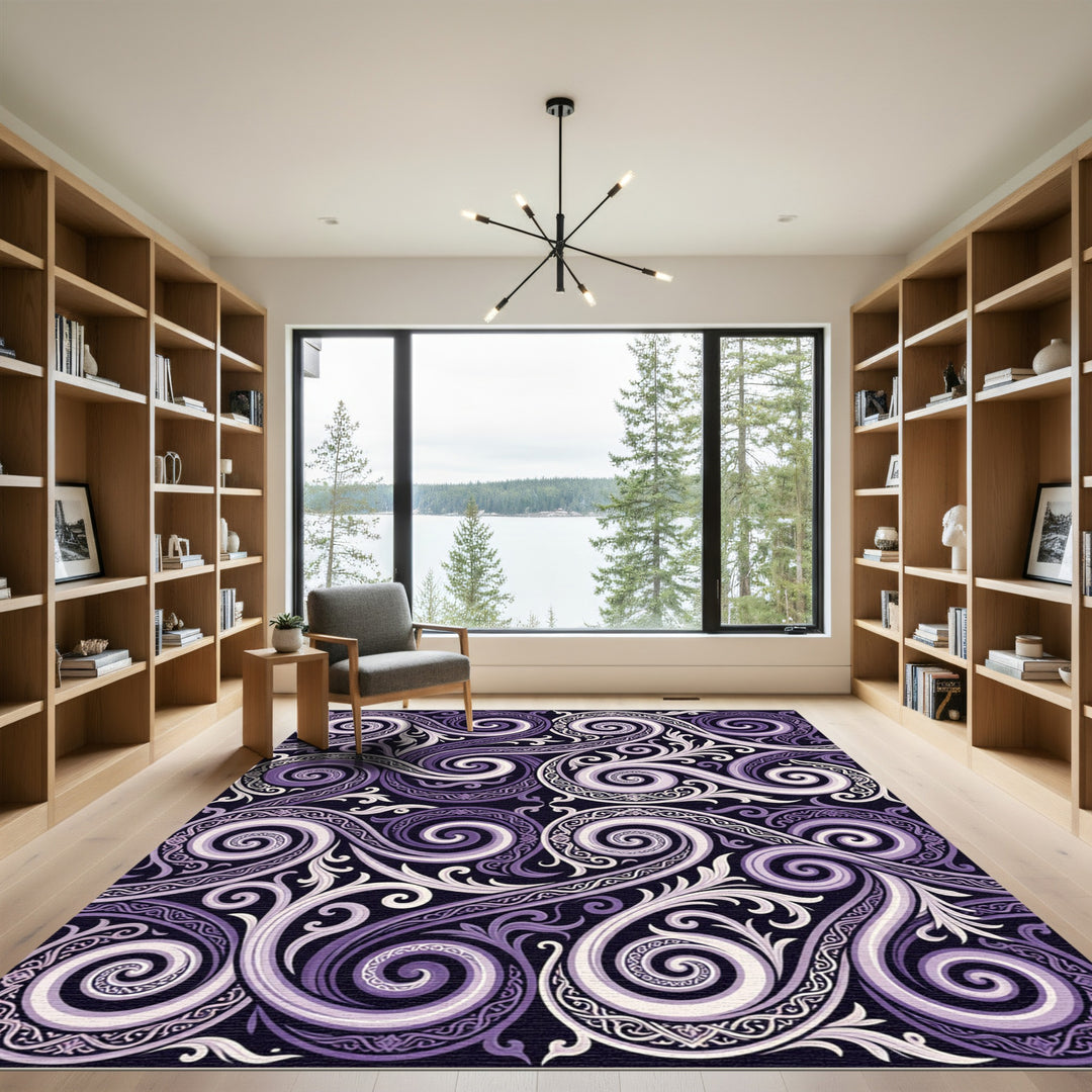 Rich Lavender Swirl Victorian Flourish Rug