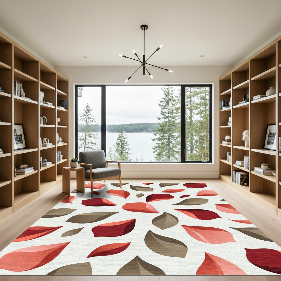 Gradient Leaf Arrangement Red Tones Rug