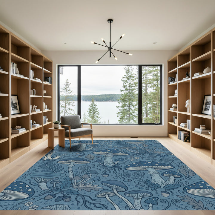 Dark Blue Forest Mushroom Meadow Rug