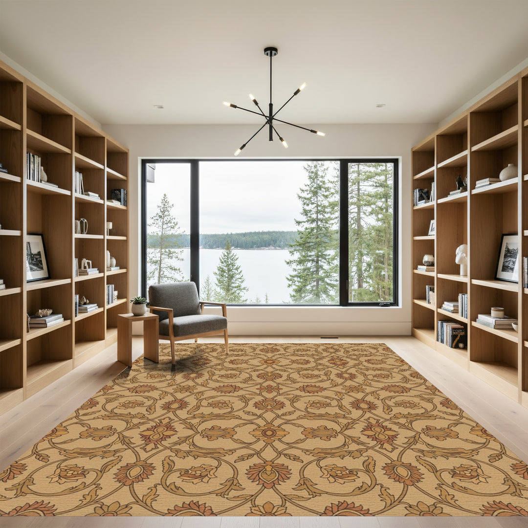 Golden Brown Floral Lattice Rug