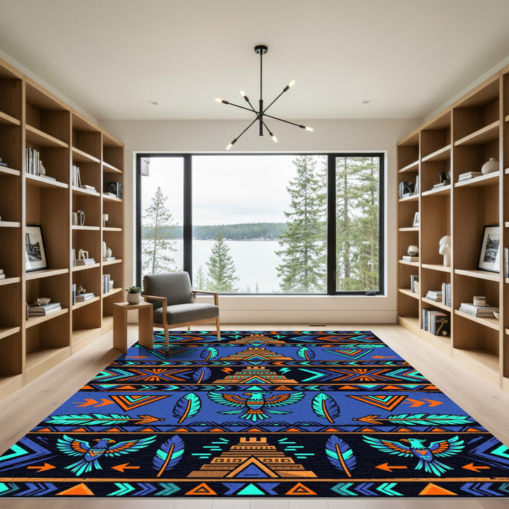 Bold Aztec Eagle Temple Sun Rug