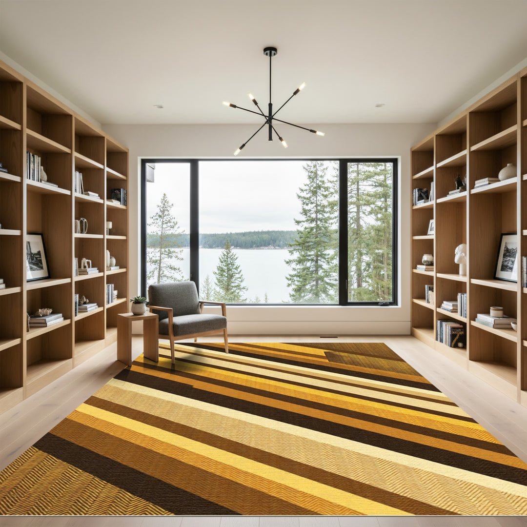 Golden Yellow Diagonal Stripe Rug