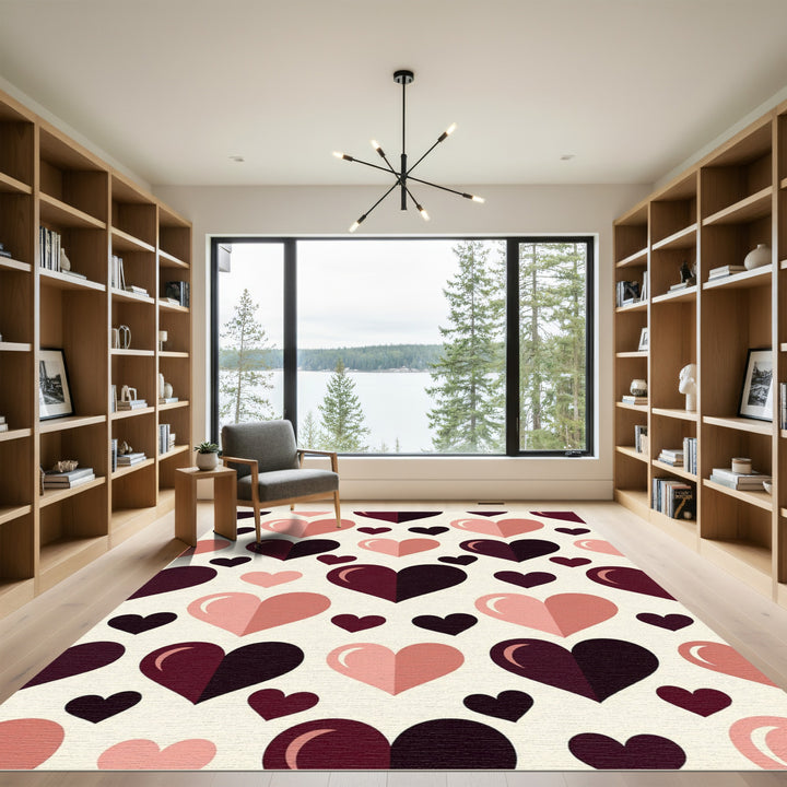 Romantic Pink Burgundy Heart Collection Rug