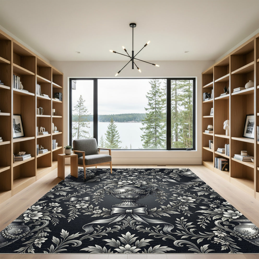 Ornate Floral Urn Ribbon Tapestry Rug