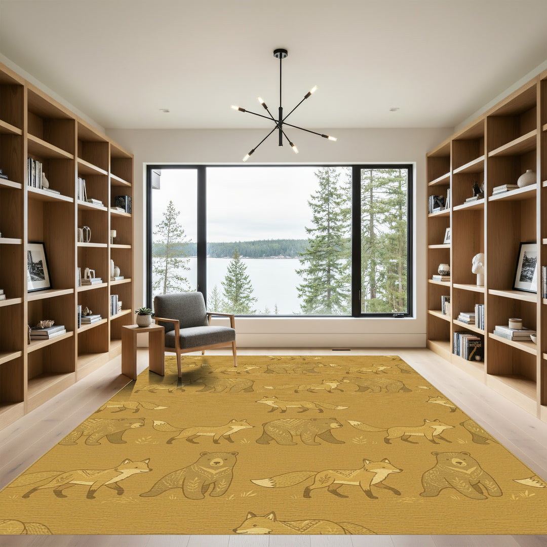 Golden Earthy Woodland Animals Rug