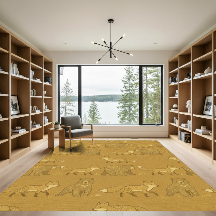 Golden Earthy Woodland Animals Rug