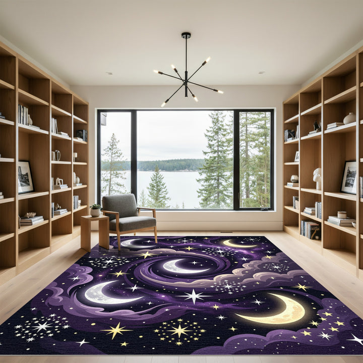 Whimsical Celestial Moon Starry Night Rug