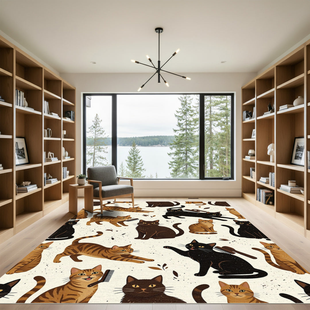 Playful Black Amber Tabby Cats Rug