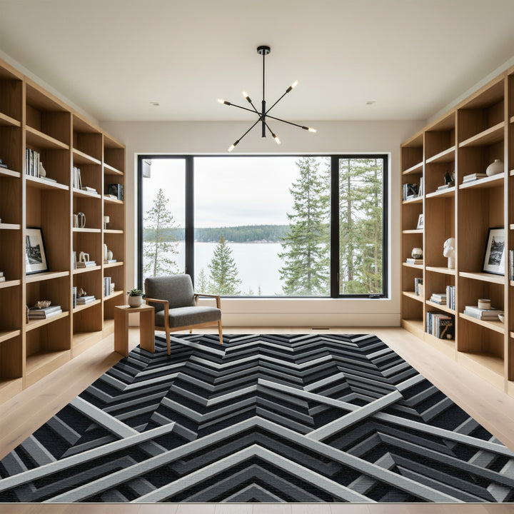 Monochromatic Slate Interlocking Chevron Rug