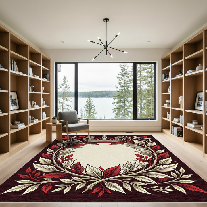 Regal Crown Red Cream Leaf Wreath Rug
