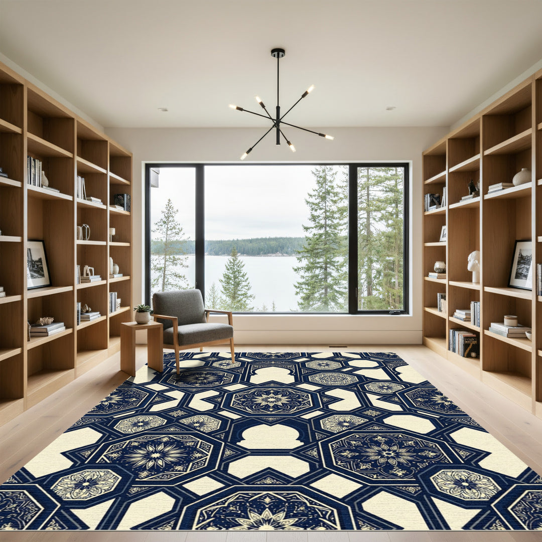 Ornate Cobalt Lattice Medallion Rug