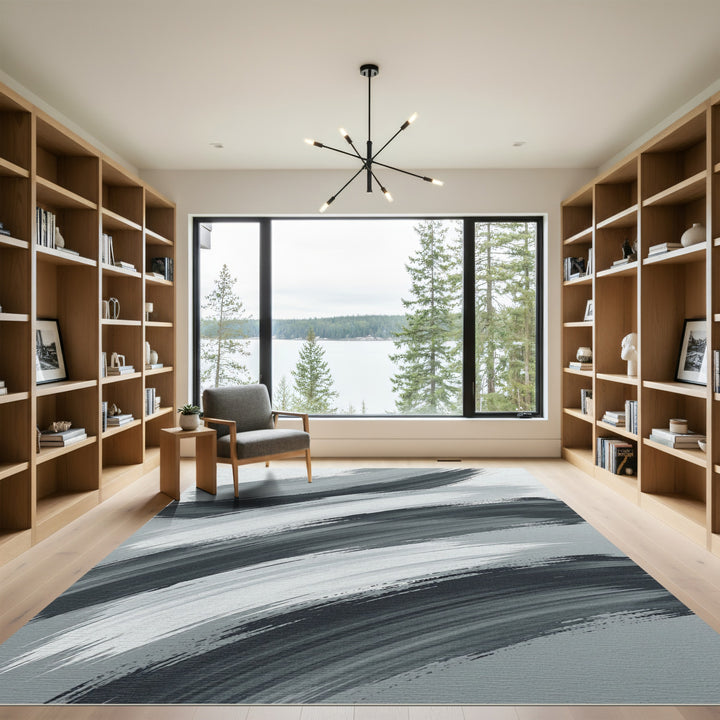 Abstract Gray Brushstroke Rug