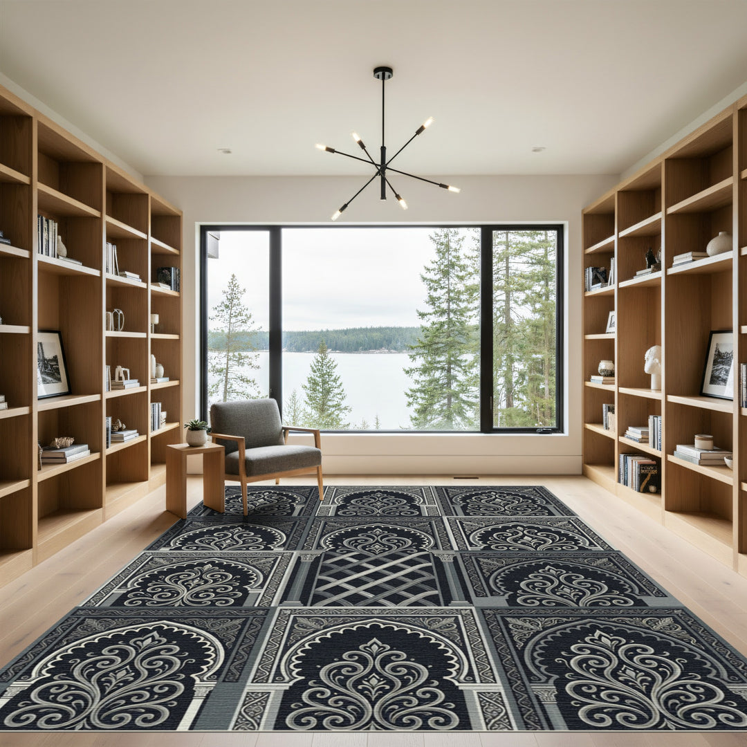 Arabesque Black Silver Archway Rug