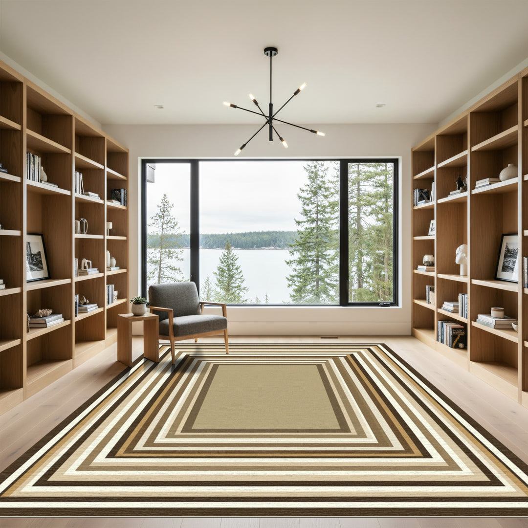 Warm Brown Geometric Nested Squares Rug