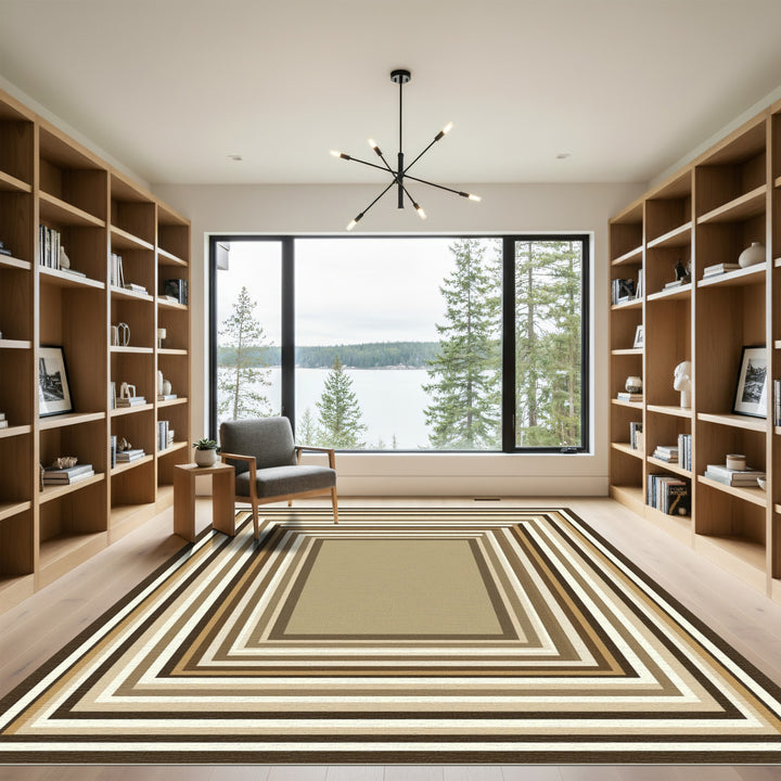 Warm Brown Geometric Nested Squares Rug