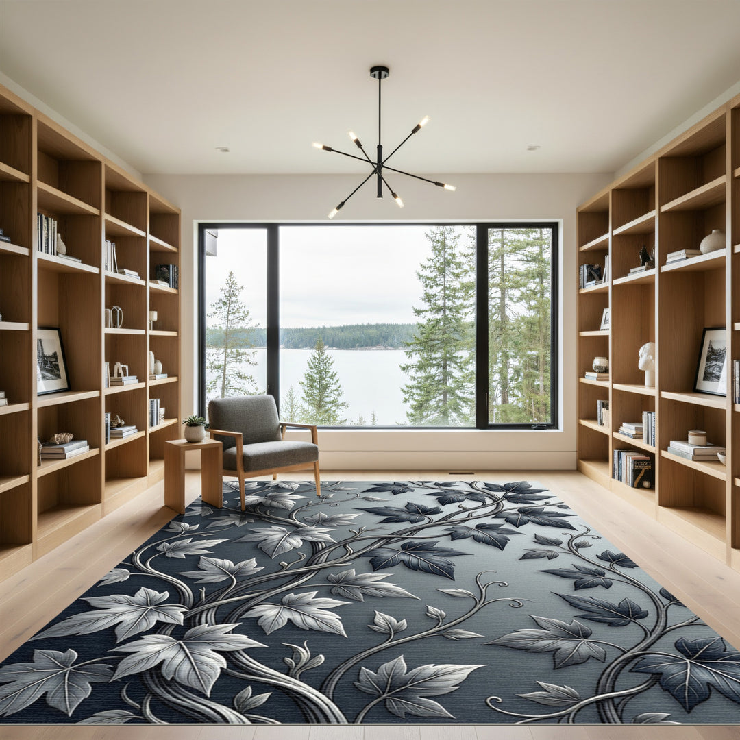 Monochrome Vine Leaf Overlap Rug