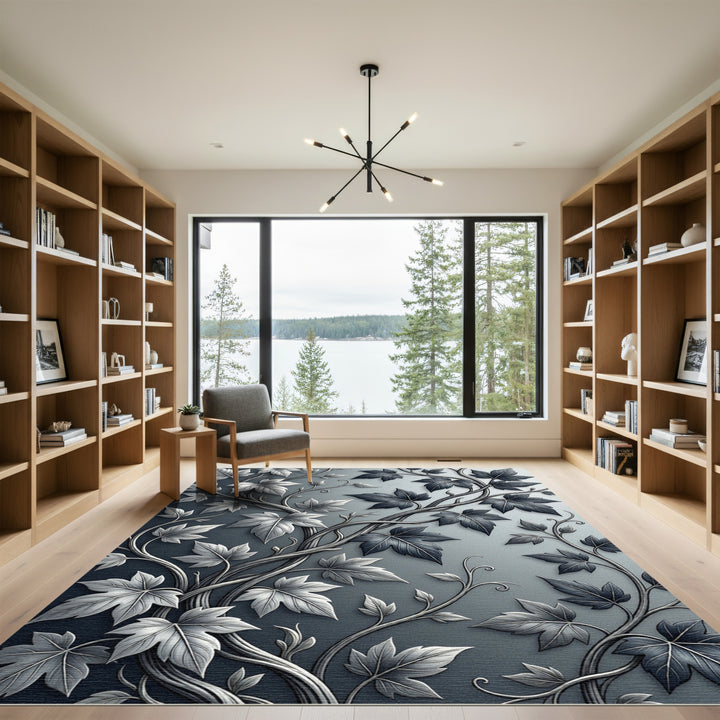 Monochrome Vine Leaf Overlap Rug