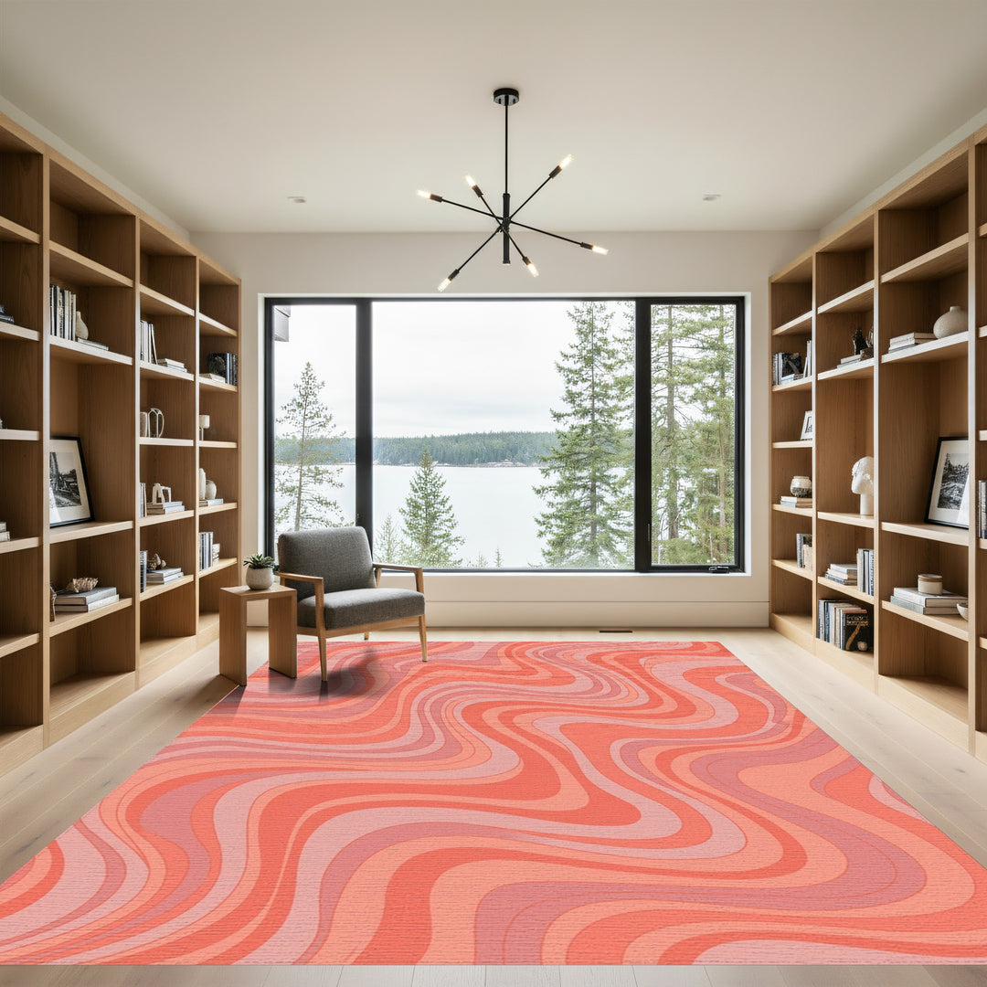 Retro Pink Swirl Abstract Rug