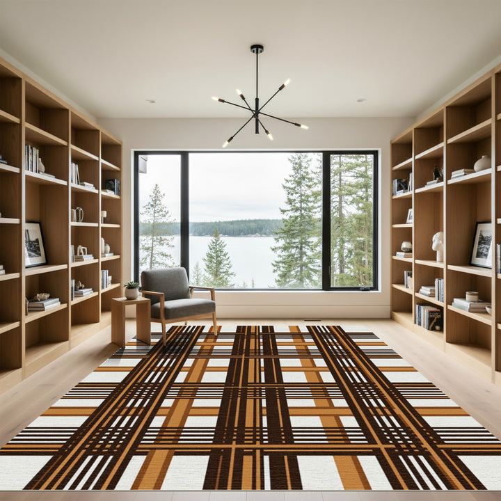 Brown Tan Plaid Crosshatch Rug