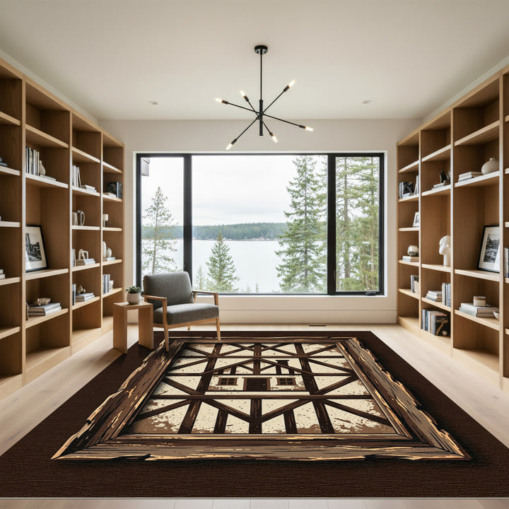 Rustic Tudor House Geometric Beam Rug