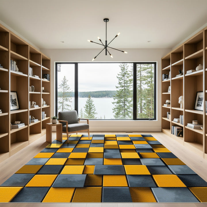 Modern Yellow Gray Cube Rug
