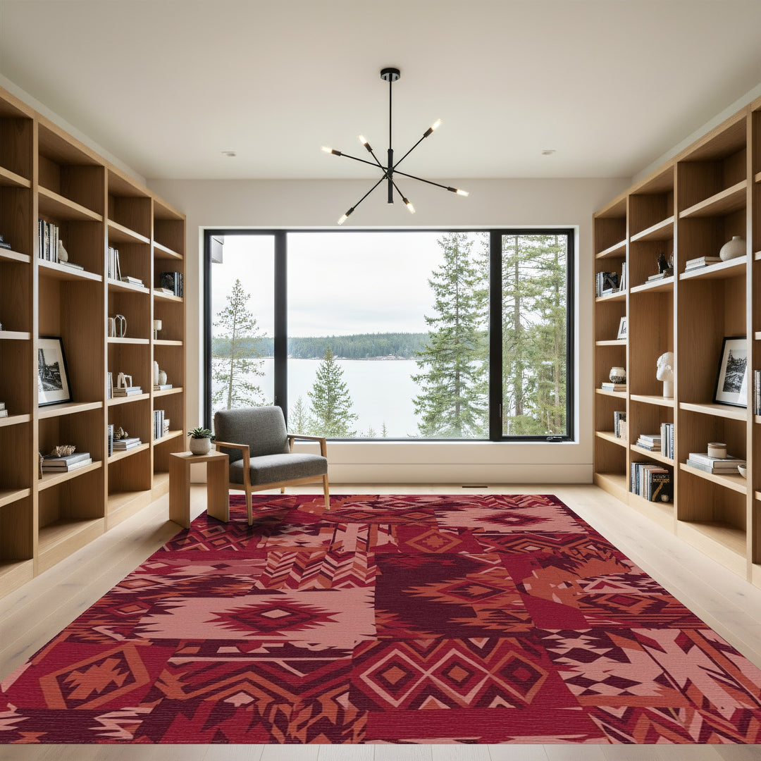 Terracotta Red Patchwork Geometric Medallion Rug
