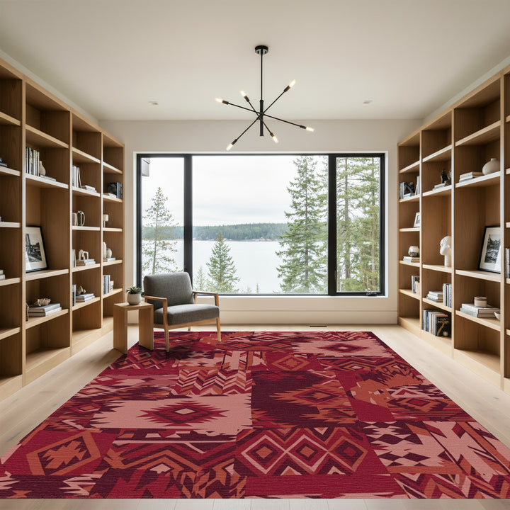 Terracotta Red Patchwork Geometric Medallion Rug